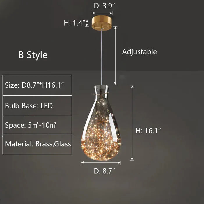 Lampada a sospensione moderna in vetro grigio con cielo stellato per sala da pranzo/bar/isola della cucina