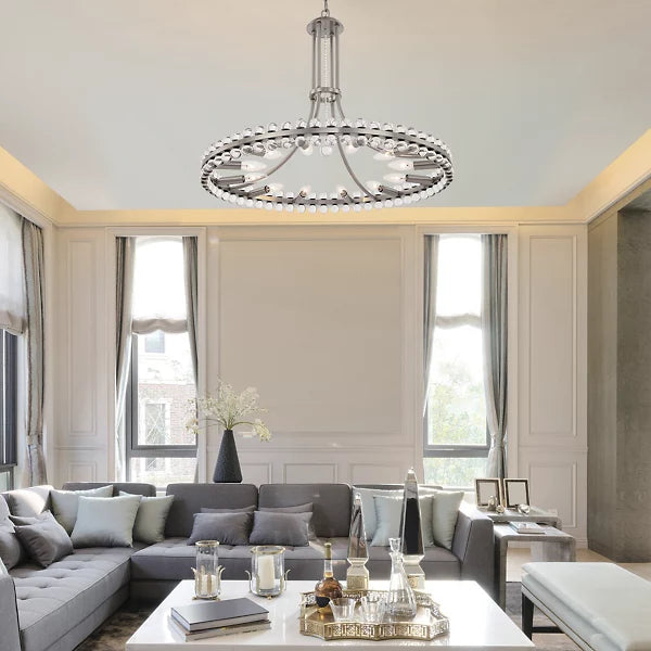 Lustre moderne en cristal à 1 anneau pour plafond bas