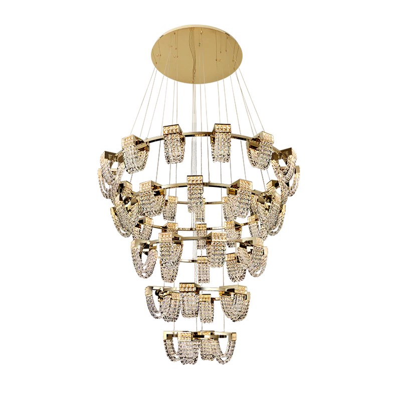 Lustre moderne de luxe en cristal de couleur champagne doré