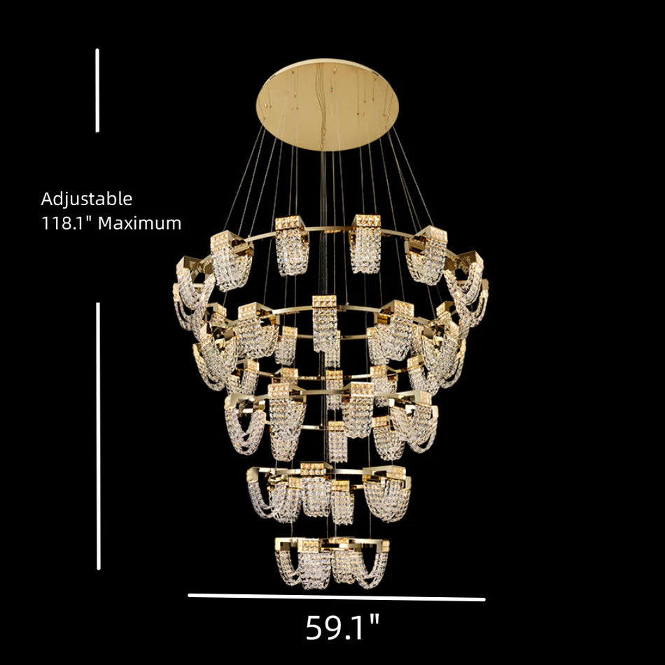 Lustre moderne de luxe en cristal de couleur champagne doré