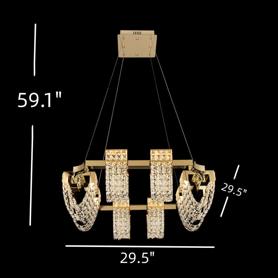 Lustre moderne de luxe en cristal de couleur champagne doré