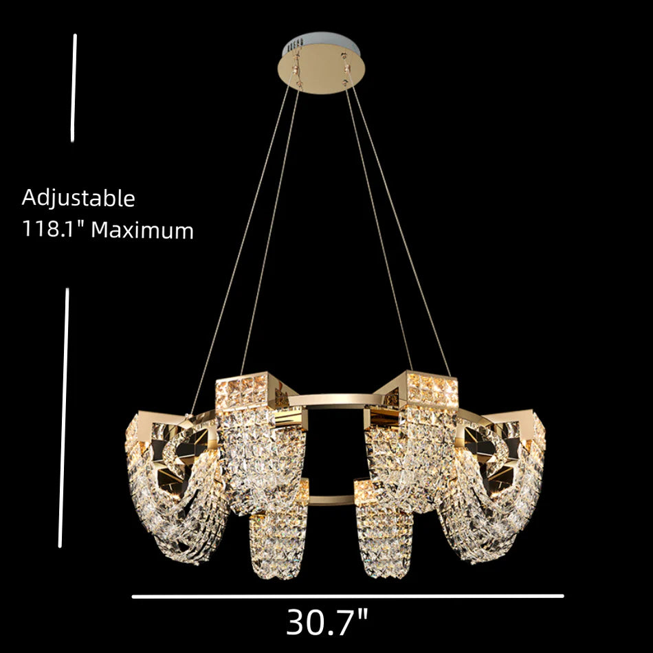 Lustre moderne de luxe en cristal de couleur champagne doré