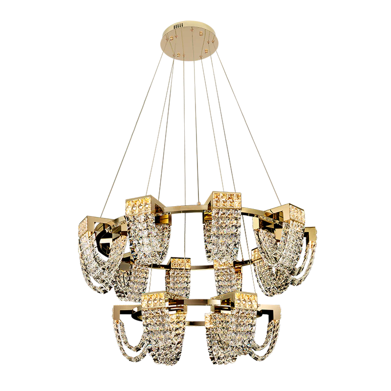 Lustre moderne de luxe en cristal de couleur champagne doré