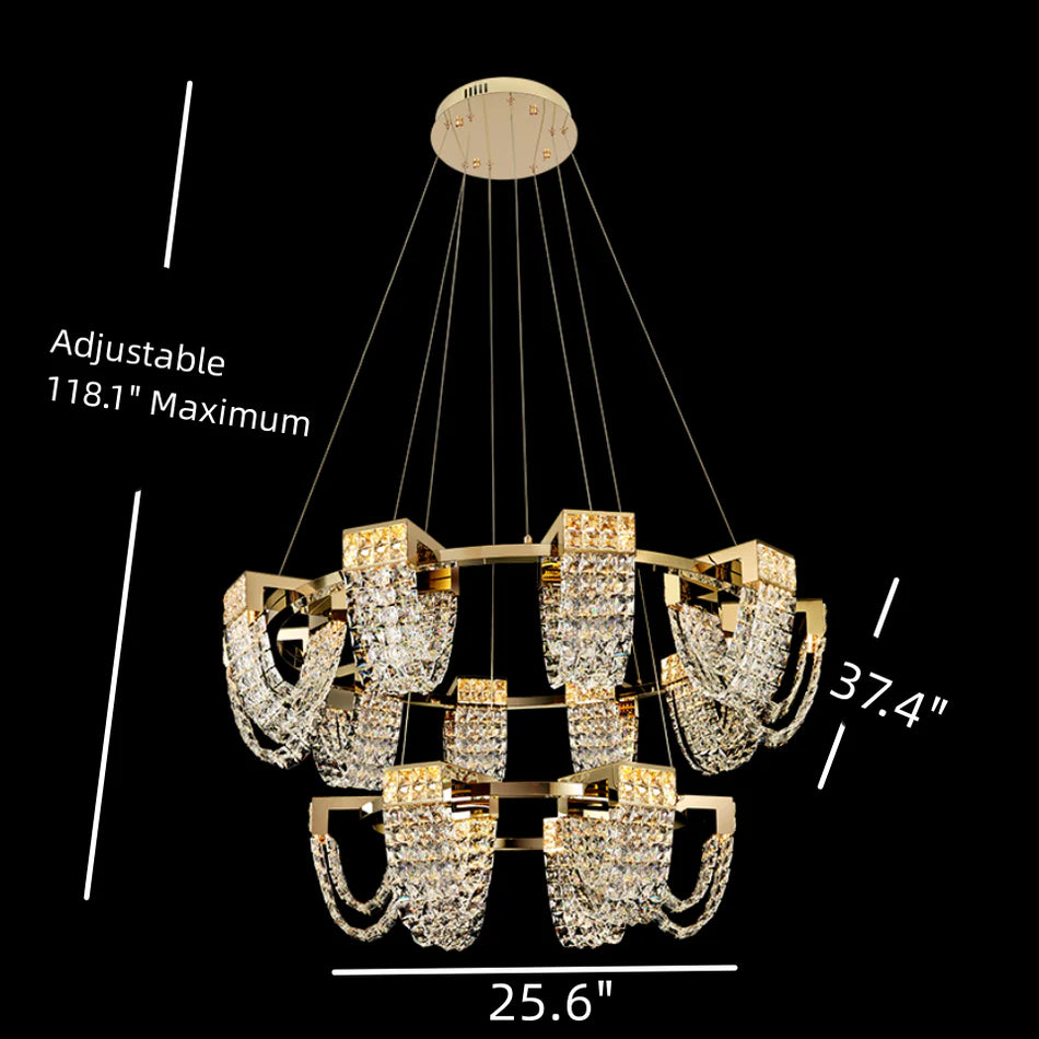 Lustre moderne de luxe en cristal de couleur champagne doré