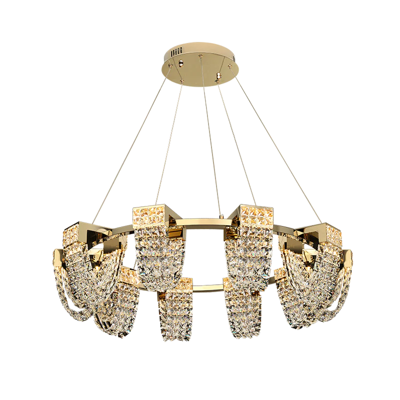 Lustre moderne de luxe en cristal de couleur champagne doré