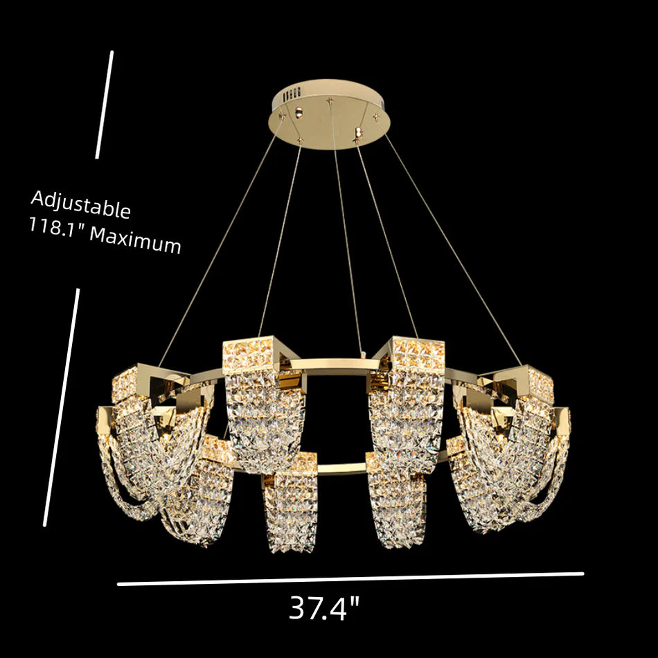 Lustre moderne de luxe en cristal de couleur champagne doré