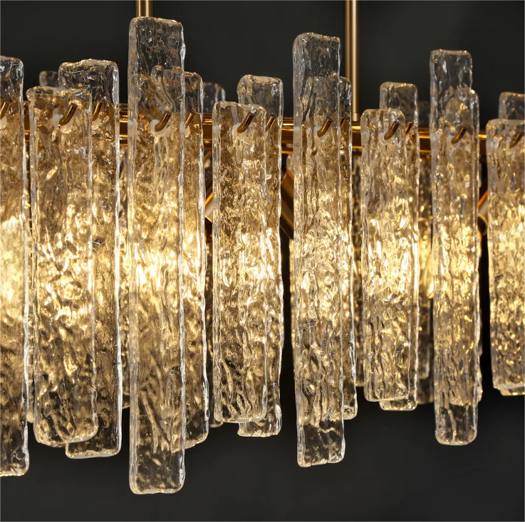 Modern Rectangular Clacier Glass Chandelier for Dining Room