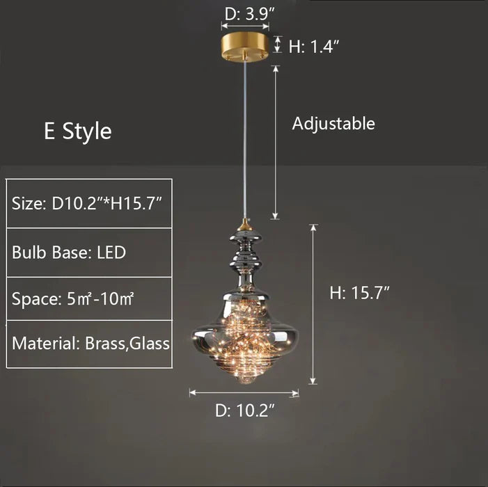 Lampada a sospensione moderna in vetro grigio con cielo stellato per sala da pranzo/bar/isola della cucina