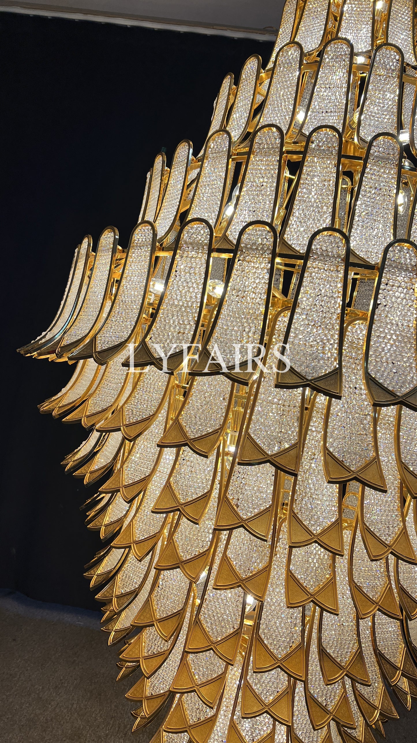 Extra Large Luxury Multi-tier Gold Crystal Chandelier for Stairs/Large High-ceiling Room10