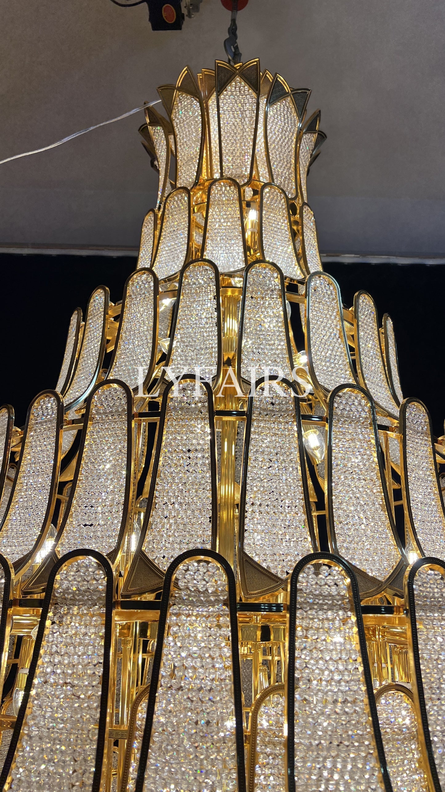 Extra Large Luxury Multi-tier Gold Crystal Chandelier for Stairs/Large High-ceiling Room11
