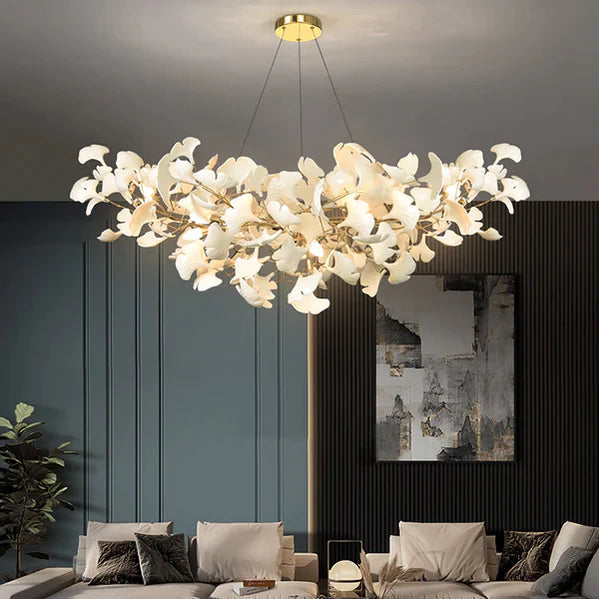 Modern Luxury Linear Ginkgo Ceramic Chandelier for Dining Room/Kitchen Island