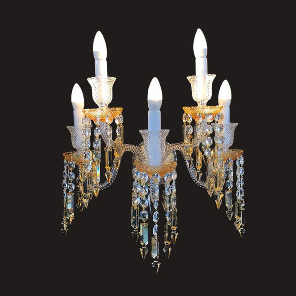 Applique murale de luxe à 5 bougies en cristal jaune et transparent