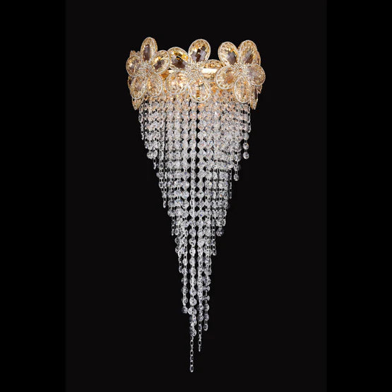 Applique murale moderne à pampilles en cristal et fleur dorée
