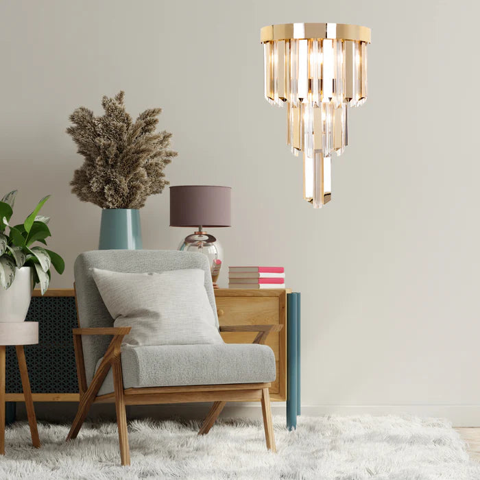 Applique murale moderne en métal et cristal à 3 niveaux pour chambre/salon/couloir