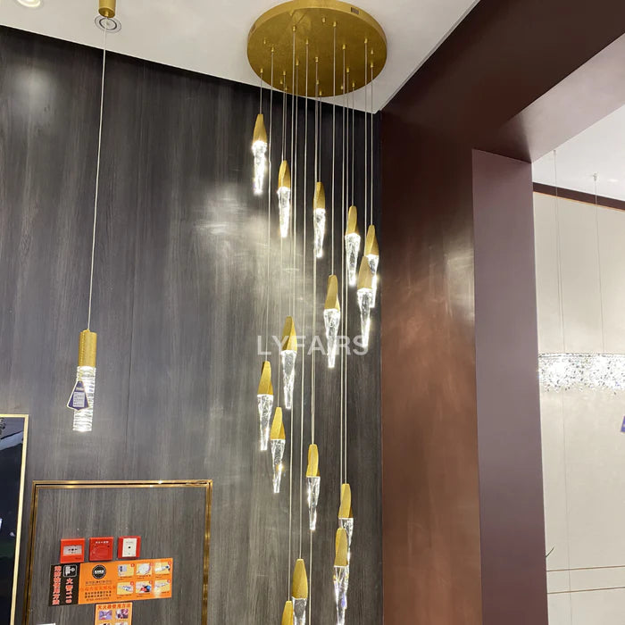 Lustre moderne en cristal en spirale flottante pour plafond haut