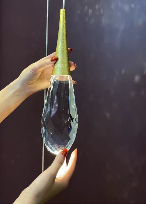 Lustre moderne en cristal flottant en forme de goutte d'eau pour plafond haut