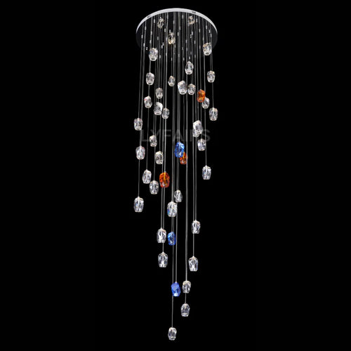 Lustre moderne en cristal irrégulier flottant transparent/bleu/ambre pour plafond haut