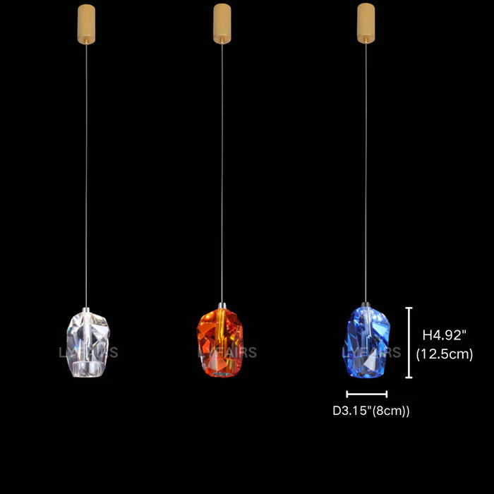 Lustre moderne en cristal irrégulier flottant transparent/bleu/ambre pour plafond haut