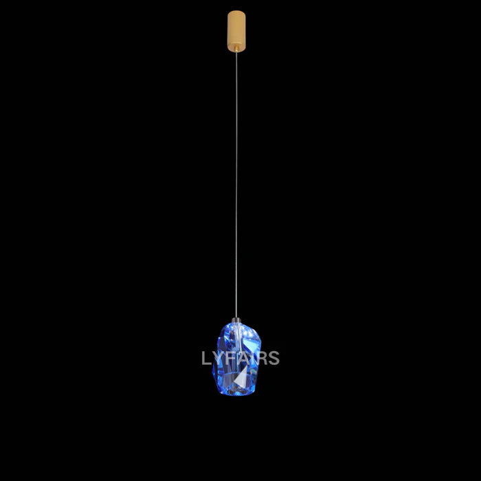 Lustre moderne en cristal irrégulier flottant transparent/bleu/ambre pour plafond haut