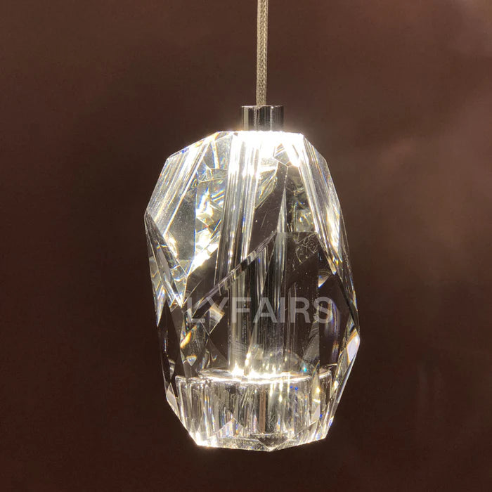 Lustre moderne en cristal irrégulier flottant transparent/bleu/ambre pour plafond haut