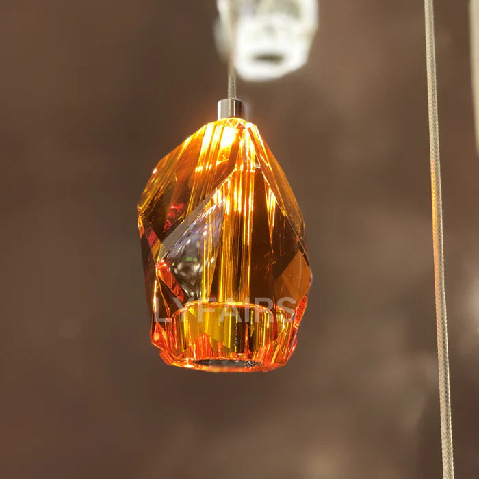 Lustre moderne en cristal irrégulier flottant transparent/bleu/ambre pour plafond haut