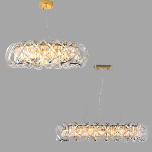 Lustre en cristal transparent de luxe à coquille croisée, style art moderne, idéal pour salle à manger ou salon