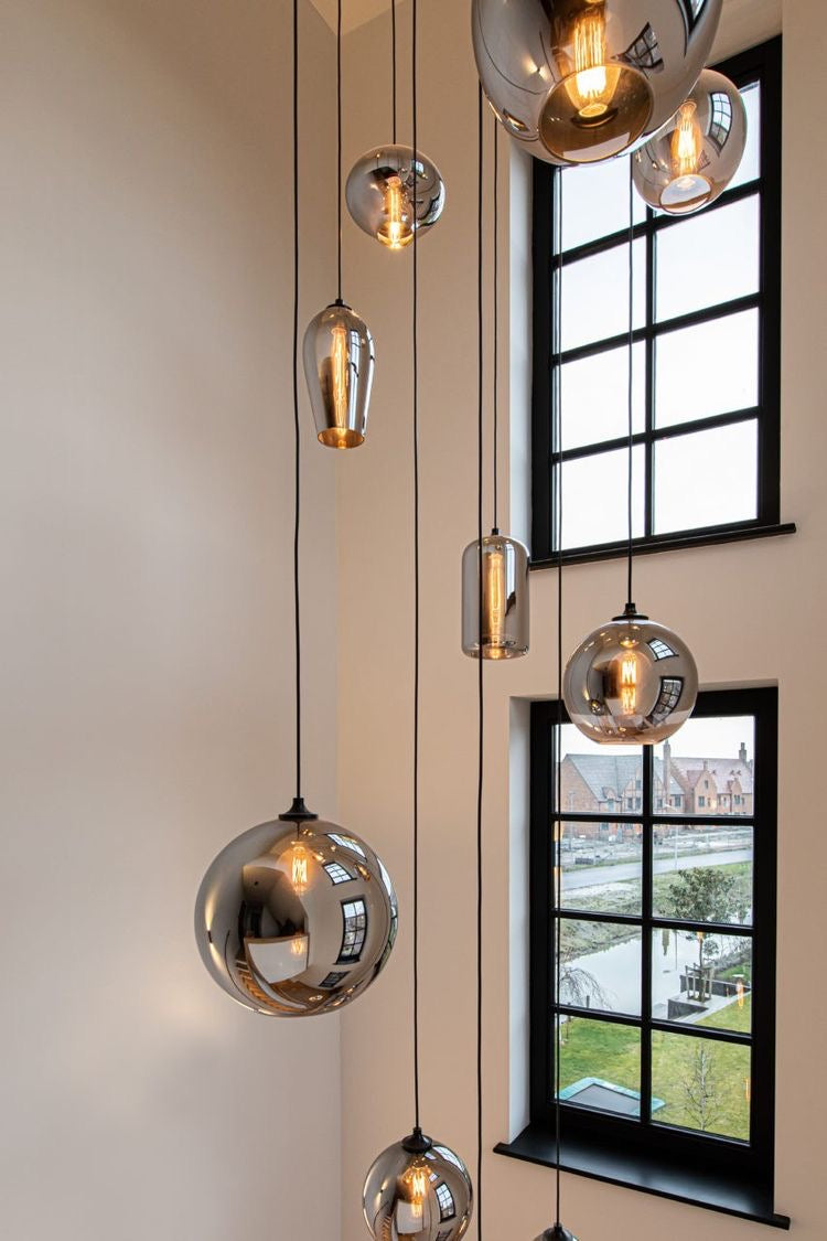 Modern Smoke Gray Glass Pendant Light Fixture Chandelier For 2 Story Foyer/Entryway/Staircase
