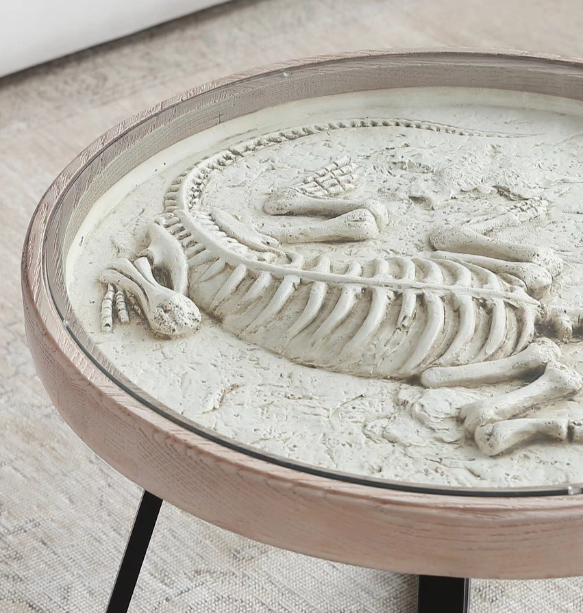Tavolino da caffè rotondo vintage in vetro a forma di dinosauro