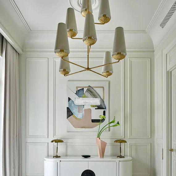 Lampadario verticale in finitura bronzo/nero/bianco