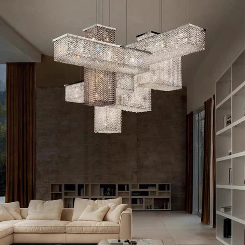Luxury Rectangular Combination Crystal Chandelier for Living Room/Staircase/Foyer/Hallway