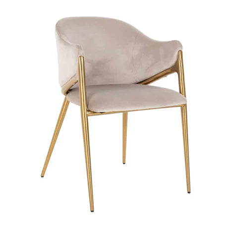 Chaise de salle à manger de luxe en laiton et velours de vison