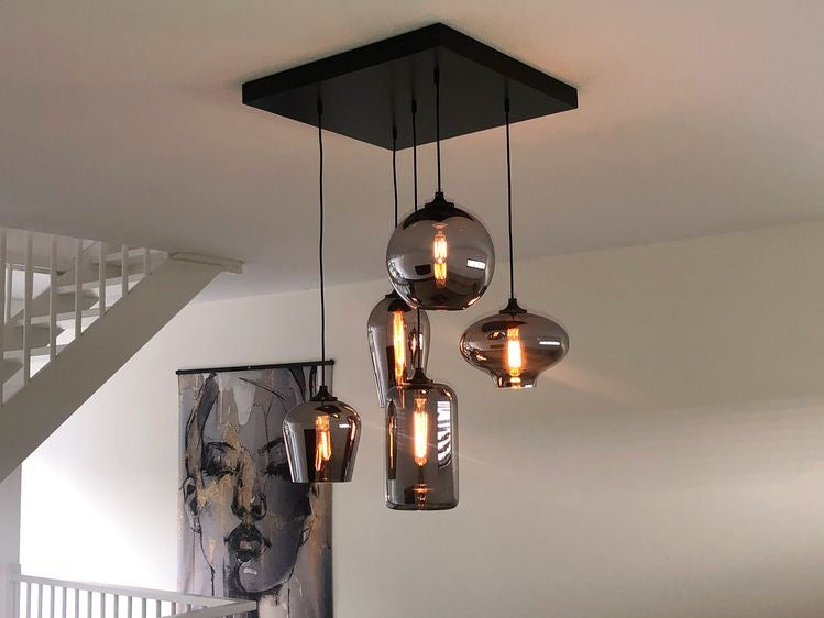 Modern Smoke Gray Glass Pendant Light Fixture Chandelier For 2 Story Foyer/Entryway/Staircase