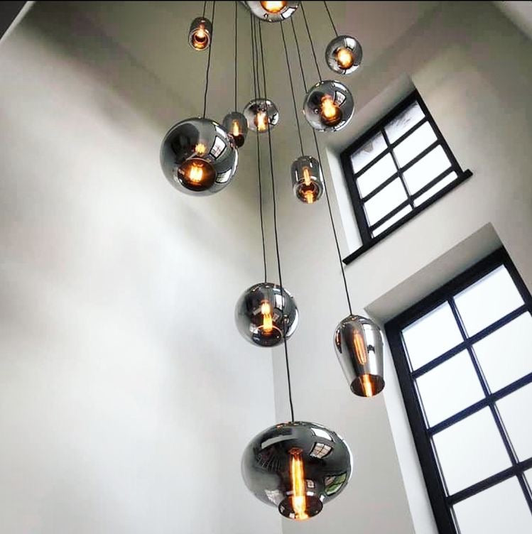 Modern Smoke Gray Glass Pendant Light Fixture Chandelier For 2 Story Foyer/Entryway/Staircase