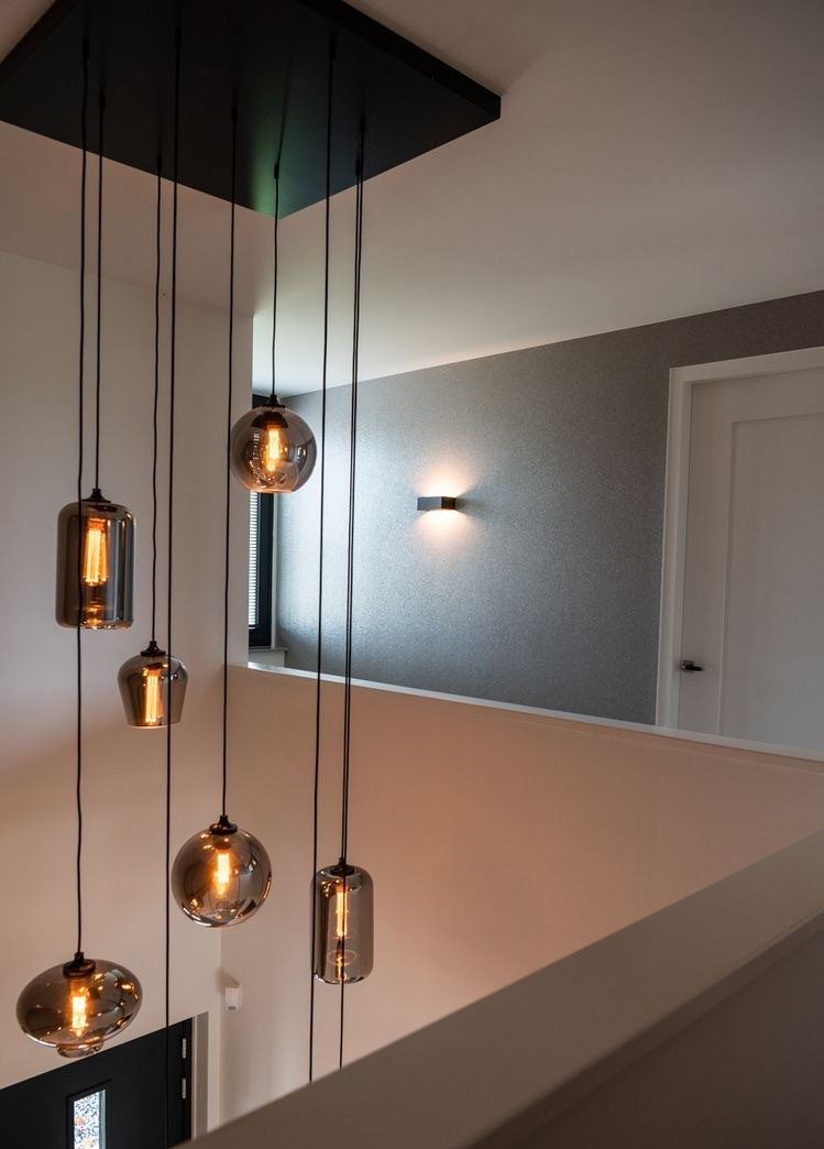 Modern Smoke Gray Glass Pendant Light Fixture Chandelier For 2 Story Foyer/Entryway/Staircase
