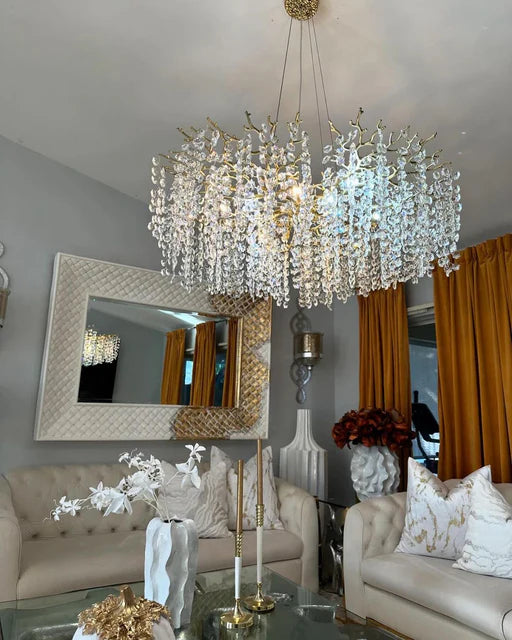 Lustre moderne en cristal floral rond/rectangulaire pour plafond bas
