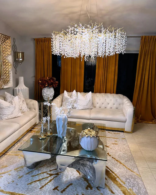 Lustre moderne en cristal floral rond/rectangulaire pour plafond bas