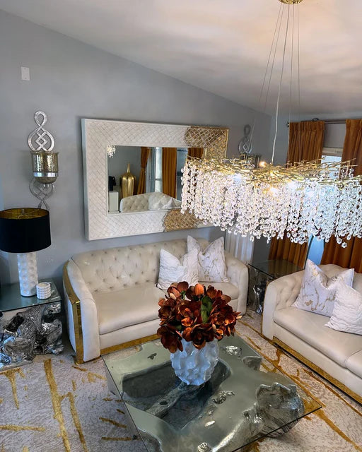 Lustre moderne en cristal floral rond/rectangulaire pour plafond bas