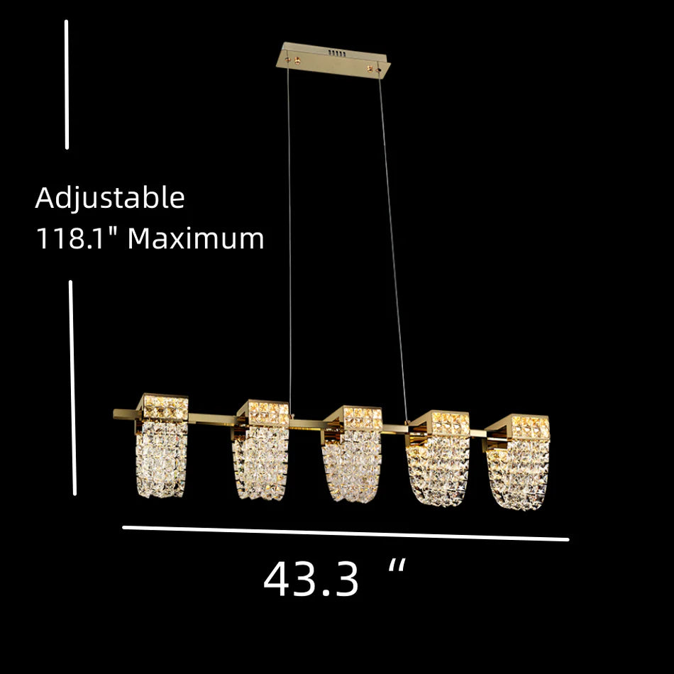 Lustre moderne de luxe en cristal de couleur champagne doré