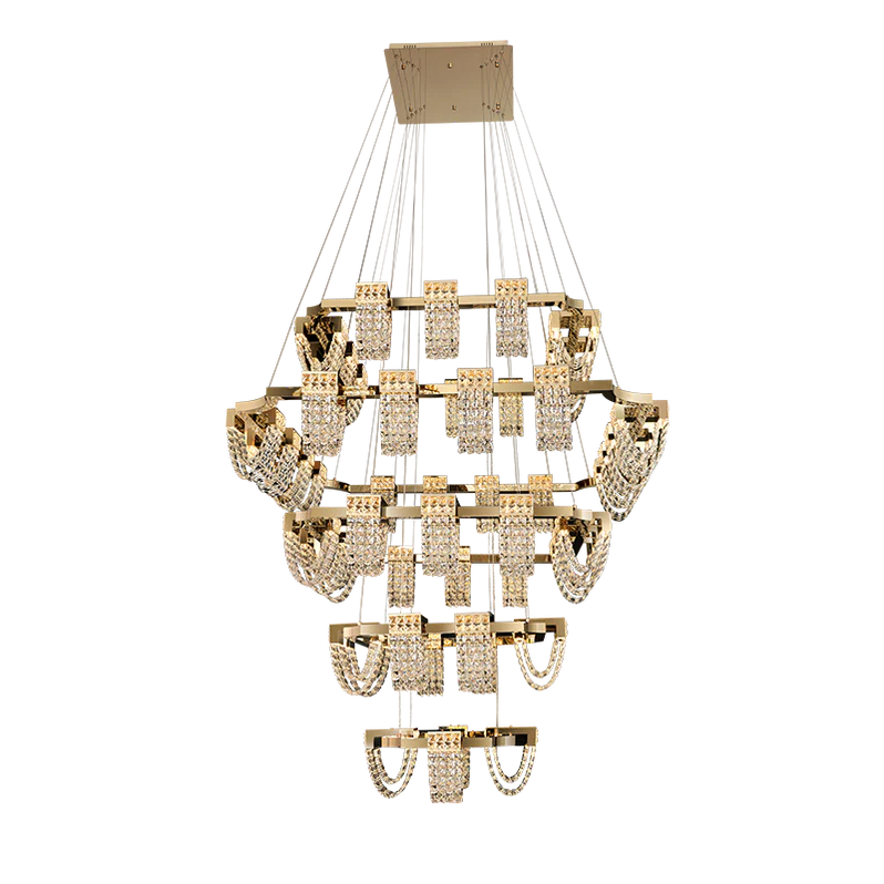Lustre moderne de luxe en cristal de couleur champagne doré