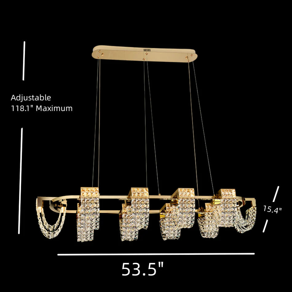 Lustre moderne de luxe en cristal de couleur champagne doré