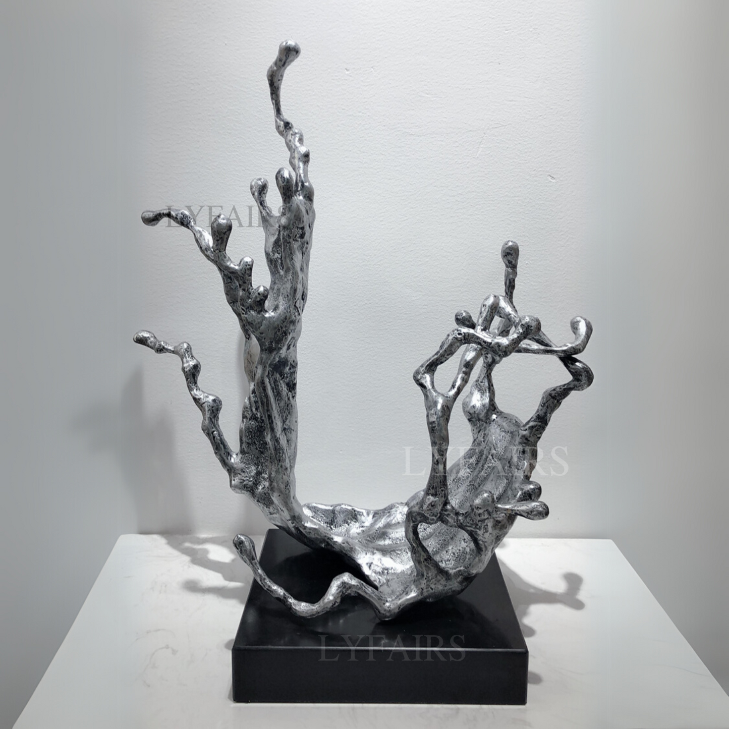 Antique Silver Splash Abstract Tabletop Art Sculpture