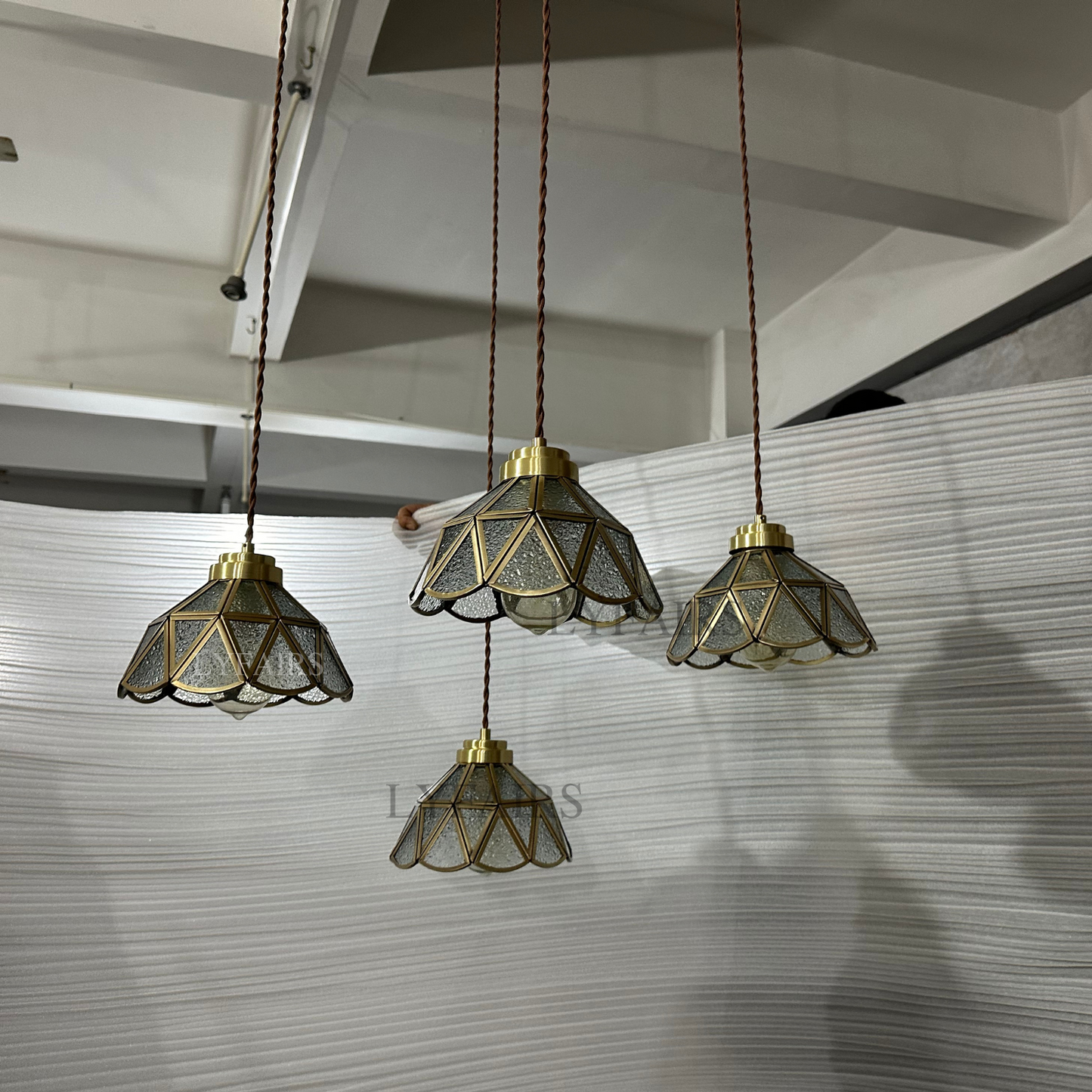 Lampadario a sospensione vintage con paralume in vetro Tiffany