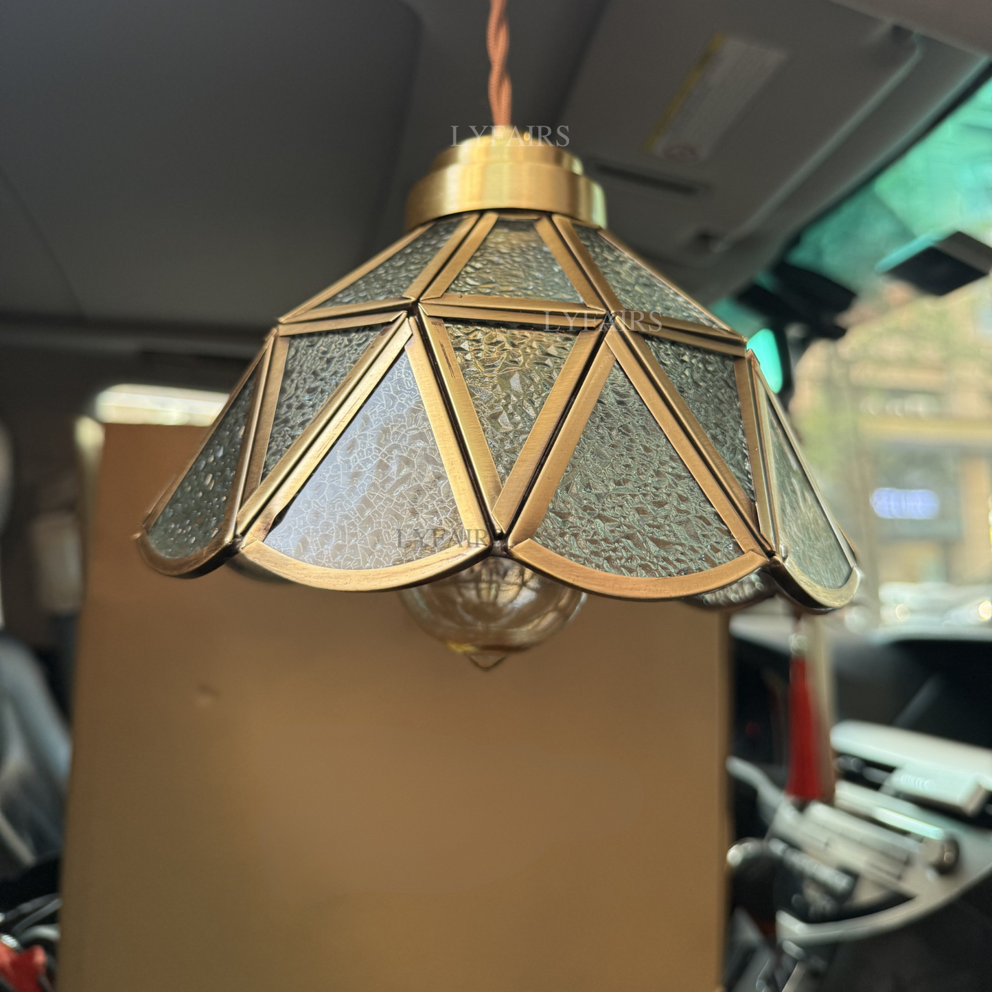 Lampadario a sospensione vintage con paralume in vetro Tiffany