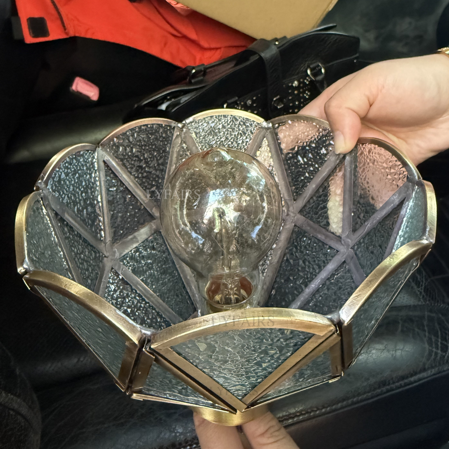 Lampadario a sospensione vintage con paralume in vetro Tiffany