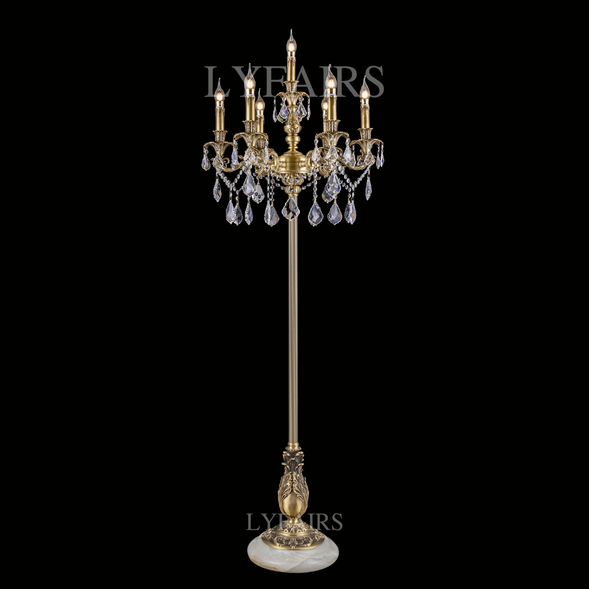 Lampadaire en laiton antique à motifs uniques de style néo-baroque