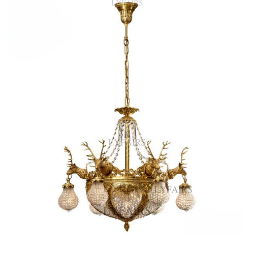 LYFAIRS x FH&Home Baroque Brass Deer Crystal Chandelier for Palace/Hotel