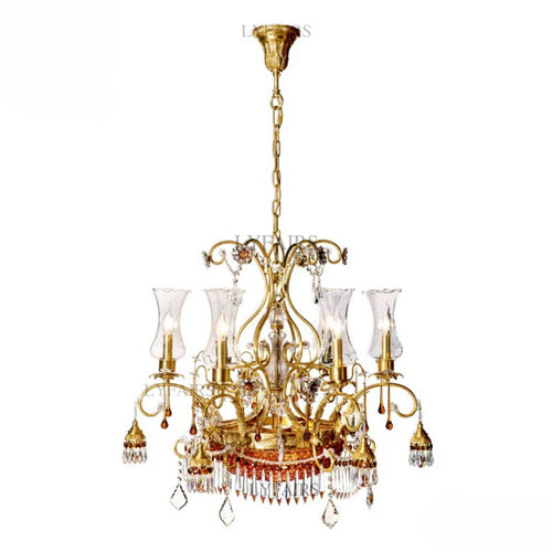 LYFAIRS x FH&Home Baroque Brass Branches Crystal Chandelier with Glass Lampshades