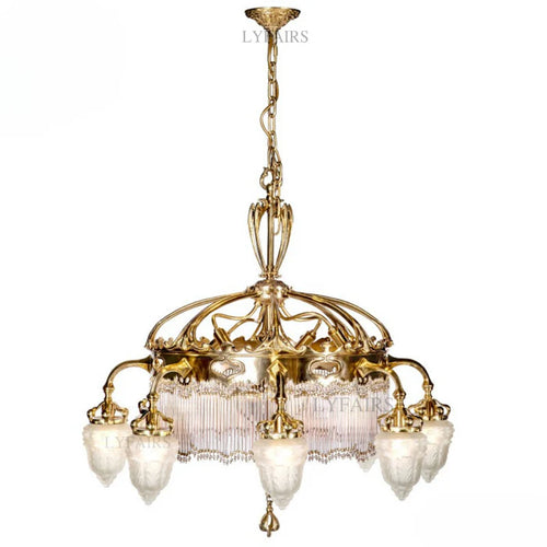 LYFAIRS x FH&Home Baroque Glass Fruit Brass Crown Chandelier for Palace