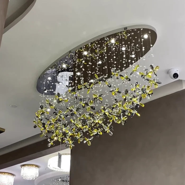 Lustre moderne en cristal à motif floral flottant pour plafond bas