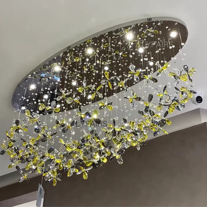 Lustre moderne en cristal à motif floral flottant pour plafond bas